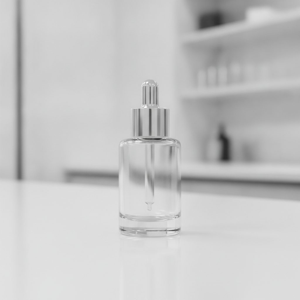 Glass fragrance bottle with a silver bulb top